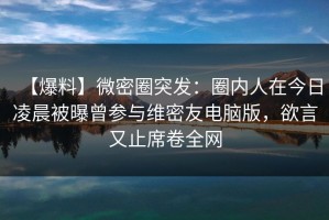 【爆料】微密圈突发：圈内人在今日凌晨被曝曾参与维密友电脑版，欲言又止席卷全网