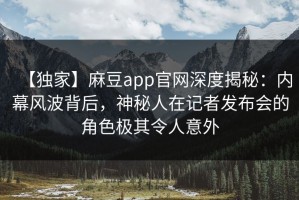 【独家】麻豆app官网深度揭秘：内幕风波背后，神秘人在记者发布会的角色极其令人意外