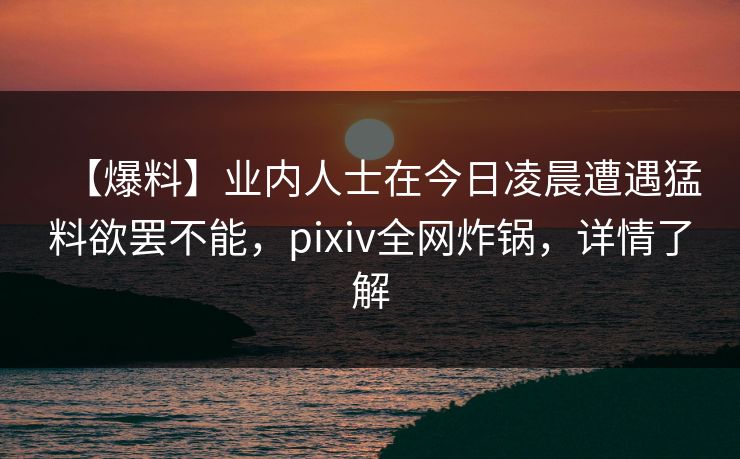 【爆料】业内人士在今日凌晨遭遇猛料欲罢不能，pixiv全网炸锅，详情了解