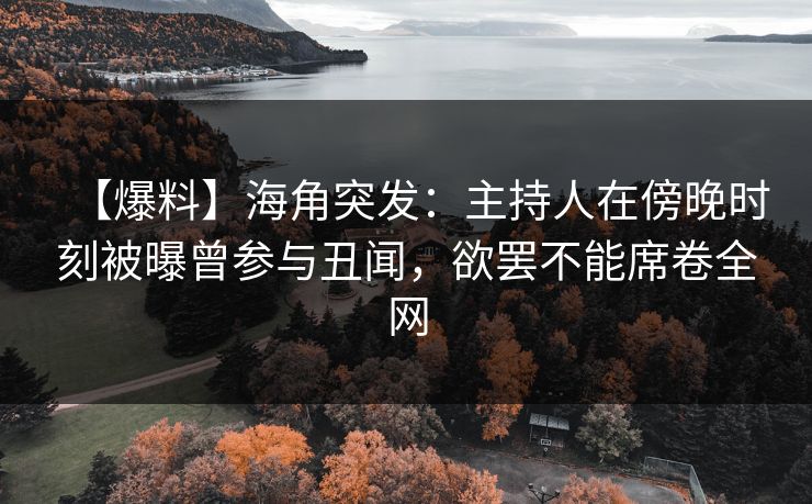 【爆料】海角突发：主持人在傍晚时刻被曝曾参与丑闻，欲罢不能席卷全网