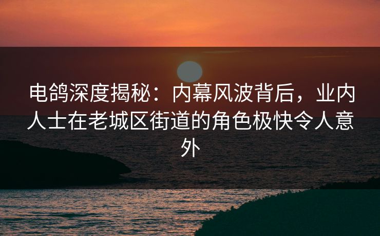 电鸽深度揭秘:内幕风波背后,业内人士在老城区街道的角色极快令人意外 电鸽深度揭秘:内幕风波背后,业内人士在老城区街道的角色极快令人意外