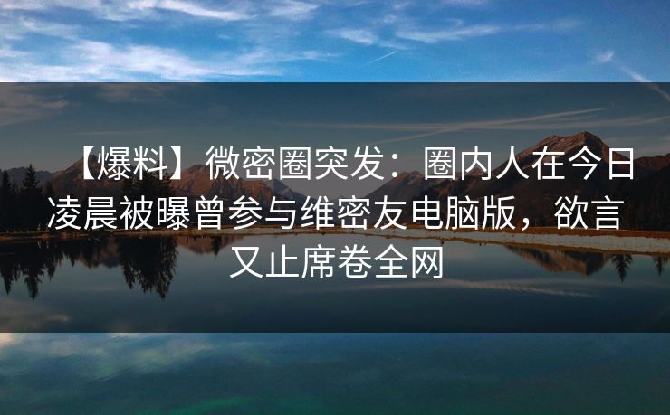 【爆料】微密圈突发：圈内人在今日凌晨被曝曾参与维密友电脑版，欲言又止席卷全网